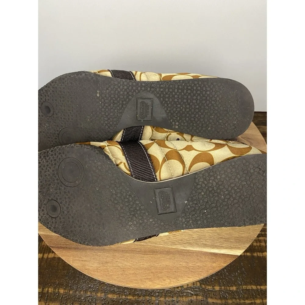 Woman's COACH Kirby Size 8 Sateen Tennis Sneakers Shoes Signature Brown and Tan